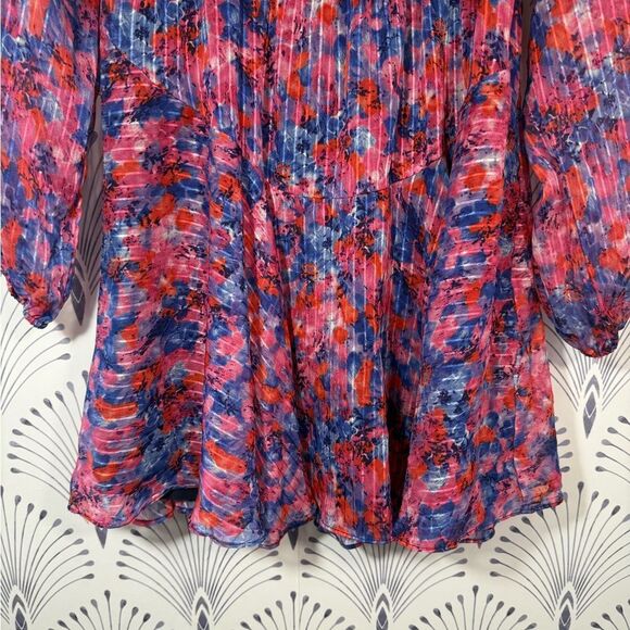 Colorful Pleated Long Sleeve Dress size medium by Skies are Blue - Picture 3 of 6